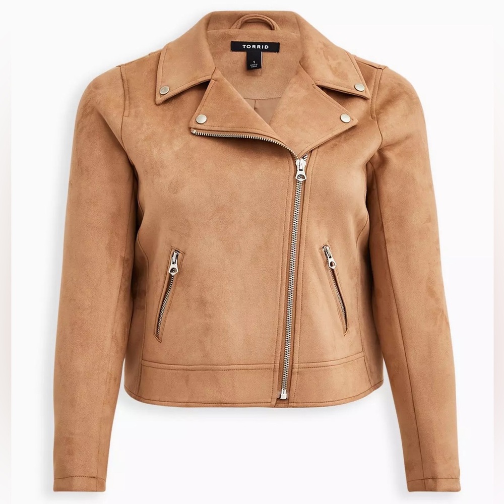 Torrid Brown Stretch Faux Suede Moto Jacket